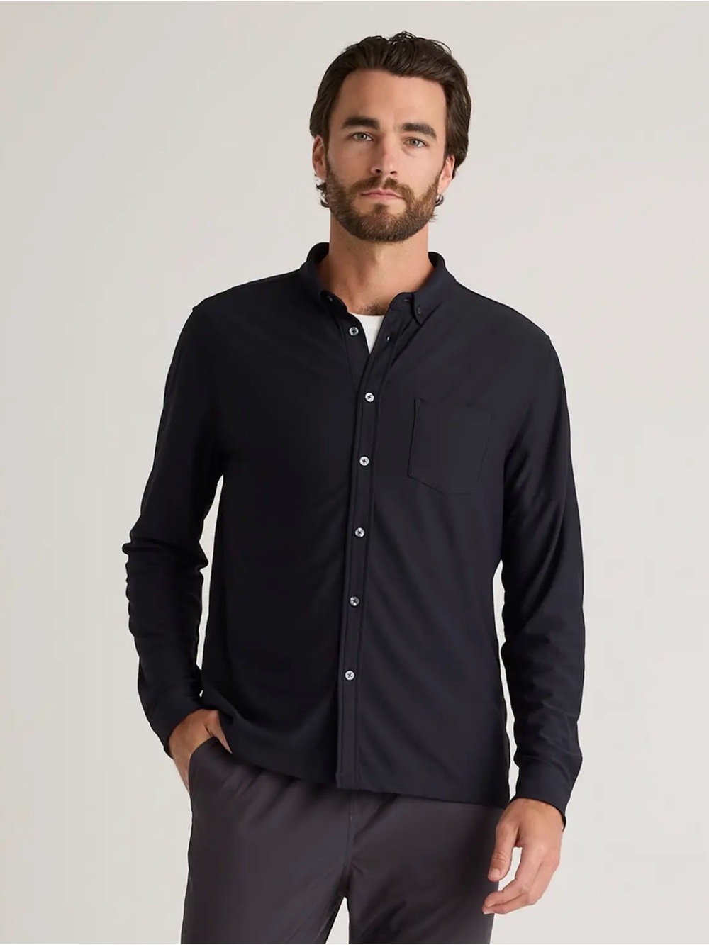 Quince Men's ProPique Performance Button Down Shirt in Black